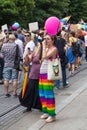 15th Zagreb pride. LGBTIQ activists on street.