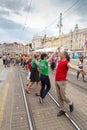 15th Zagreb pride. LGBTIQ activists dancing at the main square.