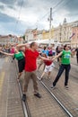 15th Zagreb pride. LGBTIQ activists dancing at the main square.