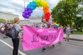 15th Zagreb pride. LGBTIQ activists holding pride banner.