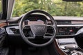 New Audi A8 50 TDI quattro premium interior. Audi leather steering wheel