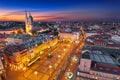 Zagreb Croatia at Night. View from above of Ban Jelacic Square