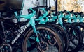 Bianchi professional racing bicycles of team Bike exchange. Royalty Free Stock Photo