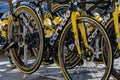 Close-up photo of cervelo professional bicycles ready for riders before a race