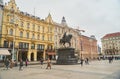 Zagreb, Croatia - October 20, 2022: Ban Josip Jelacic Monument on the central square of the city of Zagreb