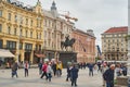 Zagreb, Croatia - October 20, 2022: Ban Josip Jelacic Monument on the central square of the city of Zagreb