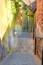 Part of the core of the old town of Zagreb, symbolic stairs and lamps.