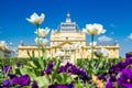 Zagreb, Croatia, in spring. Beautiful classic architecture, art pavilion in downtown park in sunny day Royalty Free Stock Photo