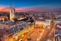 Zagreb Croatia at Sunset. View from above of Ban Jelacic Square Royalty Free Stock Photo