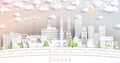 Zagreb Croatia. Winter city skyline in paper cut style with snowflakes, moon and neon garland. Christmas and new year concept. Royalty Free Stock Photo