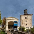 the shortest funicular in the world in downtown Zagreb connecting lower and upper town Royalty Free Stock Photo