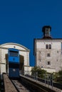 the shortest funicular in the world in downtown Zagreb connecting lower and upper town Royalty Free Stock Photo