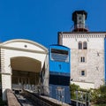 the shortest funicular in the world in downtown Zagreb connecting lower and upper town Royalty Free Stock Photo