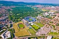 Zagreb. Maksimir FC Dinamo stadium and largest park in Zagreb aerial view