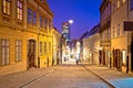 Zagreb. Radiceva old cobbled street and Zagreb cityscape advent evening view Royalty Free Stock Photo