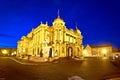 Zagreb. Republic of Croatia square Croatian national theater evening view