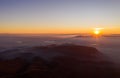 Zagreb Skyline in Croatia. Sunset Light Colorful Sky in Background. View from the top of Medvednica Mountain. Haze Background