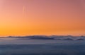 Zagreb Skyline in Croatia. Sunset Light Colorful Sky in Background. View from the top of Medvednica Mountain