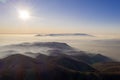 Zagreb Skyline in Croatia. Sunset Light Colorful Sky in Background. View from the top of Medvednica Mountain.  Haze Background Royalty Free Stock Photo