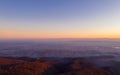 Zagreb Skyline in Croatia. Castle and Sunset Light Colorful Sky in Background. View from the top of Medvednica Mountain. Haze