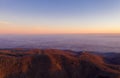 Zagreb Skyline in Croatia. TV Tower Sunset Light Colorful Sky in Background. View from the top of Medvednica Mountain.  Haze Royalty Free Stock Photo