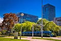 Zagreb tram and modern buildings Royalty Free Stock Photo