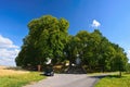 Zahradky, Czech republic - July 14, 2018: black car Opel Astra H stand in front of Kostel svate Barbory church between trees durin