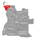 Zaire red highlighted in map of Angola