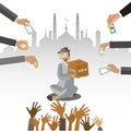 Zakat giving money to the poor islam concept religious tax - Illustration