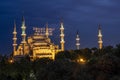 `Zakat increases and protects wealth` lettering hanging on Blue Mosque`s mahya in Istanbul,Turkey.