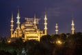 `Zakat increases and protects wealth` lettering hanging on Blue Mosque`s mahya in Istanbul,Turkey.