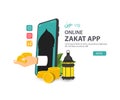 Zakat is a religious obligation, Zakat online is to make easy for muslim to pay Illustration vector