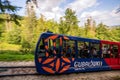 Zakopane, Poland: Pan shot of Funicular railway at Gubalowka with motion blurred , Passengers or tourist