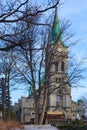 ZAKOPANE, POLAND - JANUARY 06, 2016: View of the neo-Roman Catholic parish Holy Family Church on the Krupowki st. The temple is Royalty Free Stock Photo