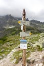 ZAKOPANE POLAND 21 JULY 2013: Sinpost, Polish Tatra Mountains paths to Morskie Oko Lake and Szpiglasowa Pass, Poland. Royalty Free Stock Photo