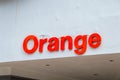 Logo and sign of Orange mobile company.