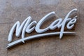ZAKOPANE, POLAND - OCTOBER 4, 2018.McCafe sign - logo at McDonalds restaurant at Kupowki Street in Zakopane in Poland.
