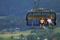 Zakopane, Poland - Tourists enjoying panoramic view from cable lift to the Butorowy Wierch peak and Gubalowka Mountain near