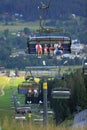 Zakopane, Poland - Tourists enjoying panoramic view from cable lift to the Butorowy Wierch peak and Gubalowka Mountain near