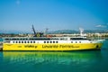 Zakynthos, Greece Andreas Kalvos Levante Ferries car passenger boat with distinctive colors and logo moored on a calm sea port in Royalty Free Stock Photo