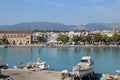 Zakynthos town and fishing boats at the port Royalty Free Stock Photo