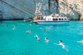 Zakynthos, Greece 28 July 2023. Tourists and local people enjoying summer vacations at the famous blue caves.