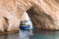 Zakynthos, Greece 28 July 2023. Tourists visiting the blue caves in Zakynthos island in Greece.