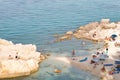 Zakynthos, Greece 25 July 2023. Xigia beach in Zakynthos island in Greece with people enjoying summer. Close up view.