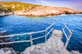Zakynthos, Greece. Picturesque Porto Roxa rocky beach, Greek Islands and Ionian Sea Royalty Free Stock Photo