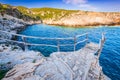 Zakynthos, Greece. Picturesque Porto Roxa rocky beach, Greek Islands Royalty Free Stock Photo