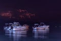 ZAKYNTHOS, GREECE, September 27, 2017: Night stormy sky over the sea at the port of Zakynthos Island. Royalty Free Stock Photo