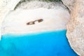 Zakynthos island Greece shipwreck Navagio beach travel vacation background drone view aerial photo Royalty Free Stock Photo