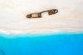 Zakynthos island Greece shipwreck Navagio beach travel vacation background drone view aerial photo Royalty Free Stock Photo