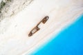 Zakynthos island Greece shipwreck Navagio beach travel vacation background drone view aerial photo Royalty Free Stock Photo